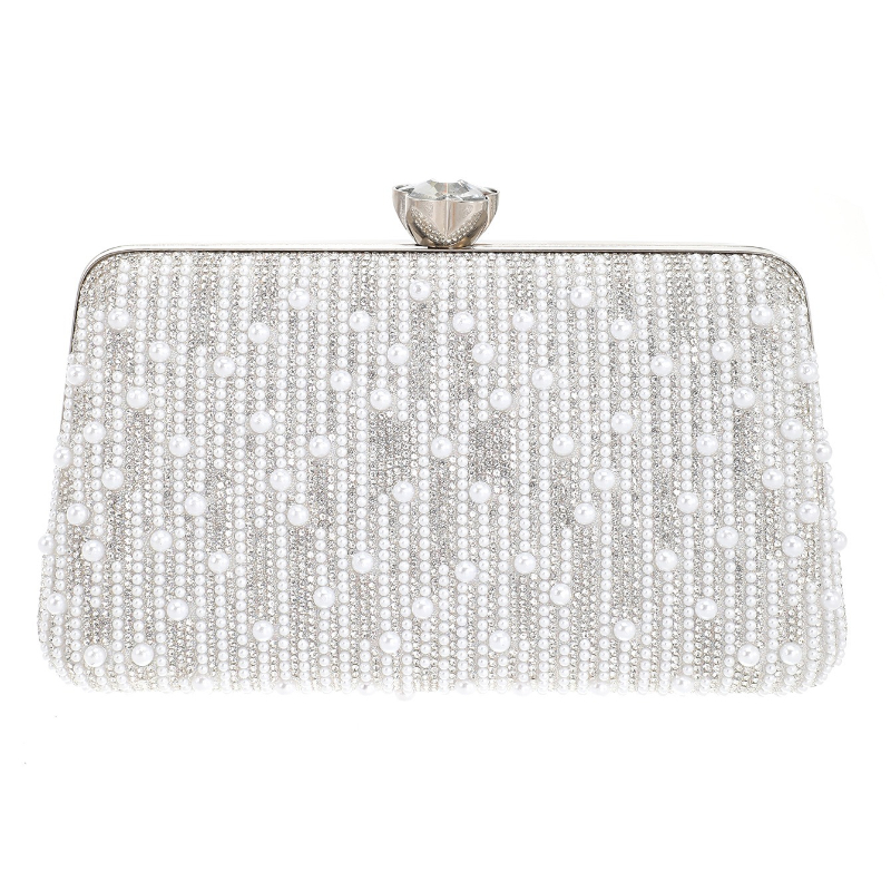 Evening Bag Beaded - Eleganckie srebrne torebki wieczorowe damskie luksusowy