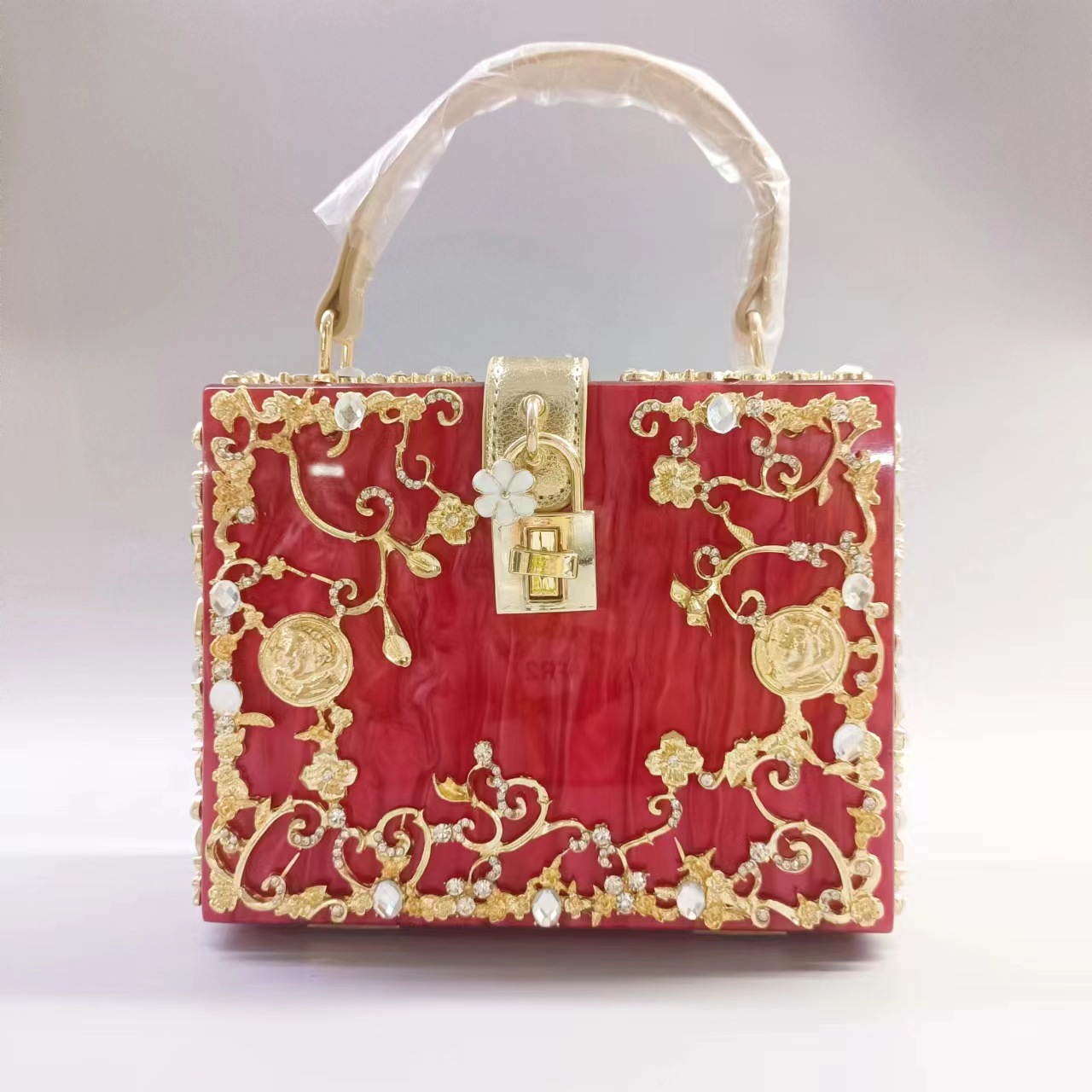 Women Bags Clearance - Torebka wieczorowa z akrylu, ażurowa, metalowa,