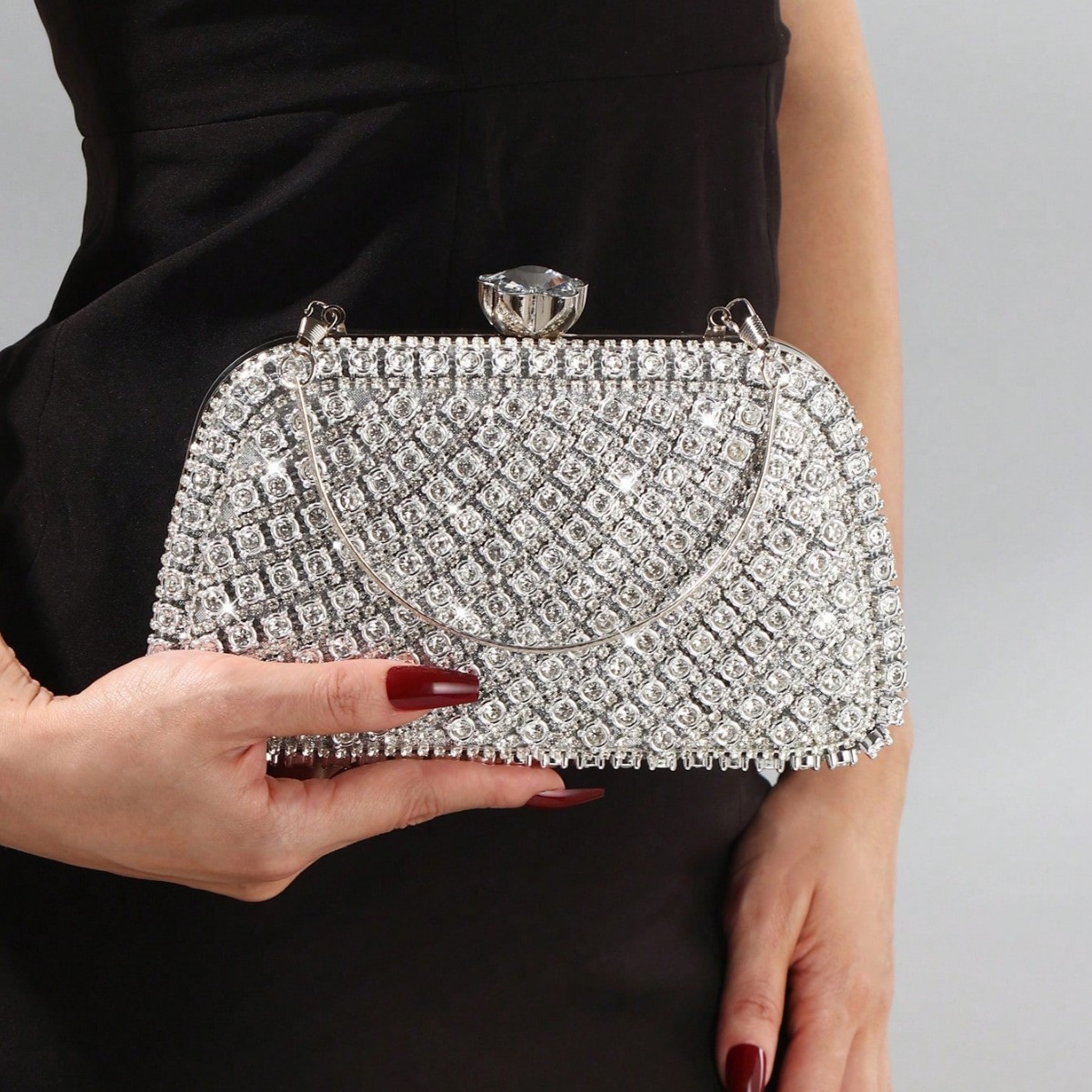 Evening Bag Beaded - Luksusowe Diamentowe Brokatowe Torebki Wieczorowe Srebrne