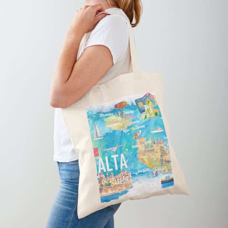 Women Bags Malta - Ilustrowana mapa Malty z drágotami i